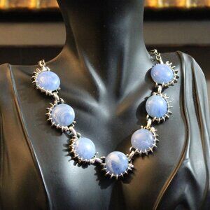Vintage Blue Swirl Thermoset Silver Tone Necklace
